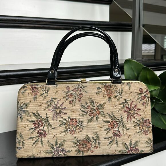 Dover vintage tapestry needlepoint floral satchel hinge top purse - Picture 4 of 10